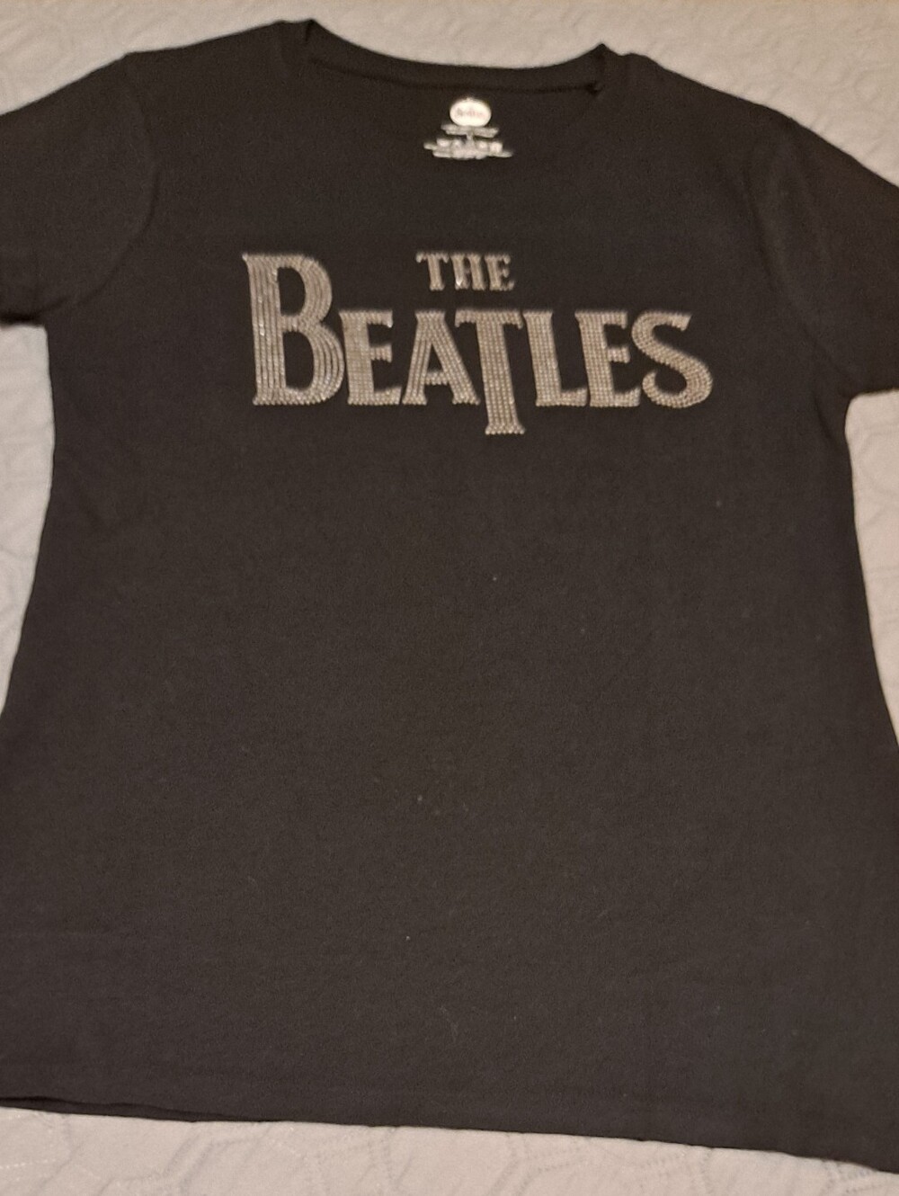 The Beatles Womens Black Tee with Silver Logo Sz L